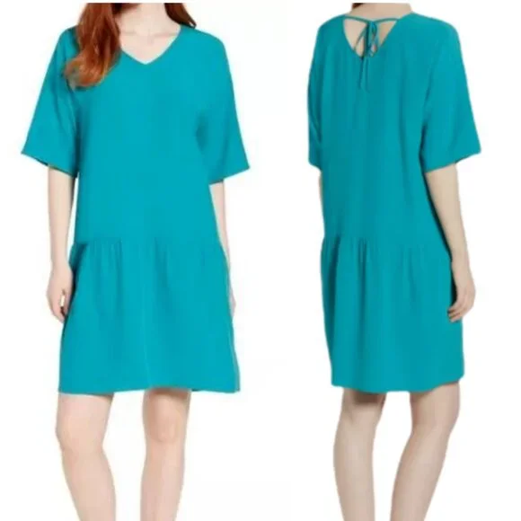 Eileen Fisher Drop-Waist Dress - Turquoise Eileen Fisher Drop-Waist Dress - Turquoise